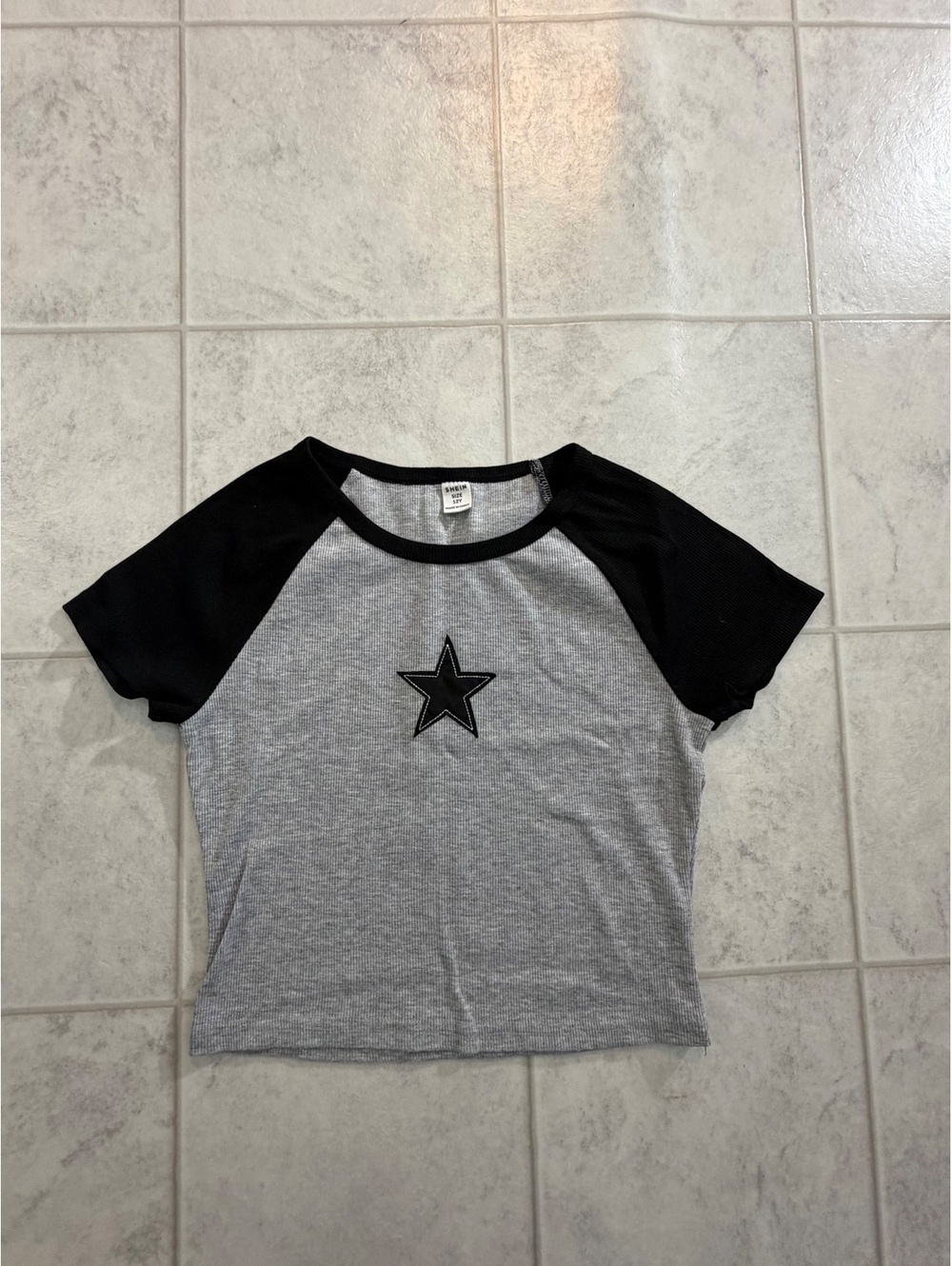 SHEIN gray and black star raglan T shirt size 12Y